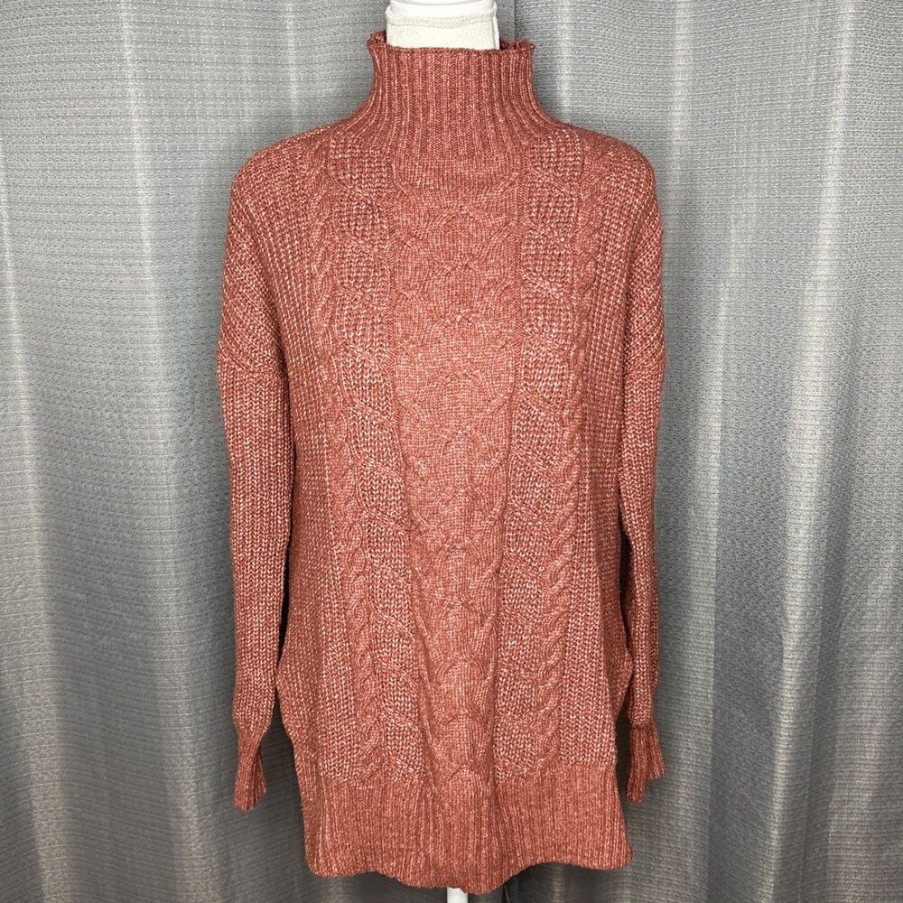 Maurices Women's Rust Detailed Knit Turtleneck Sweater Oversized XS